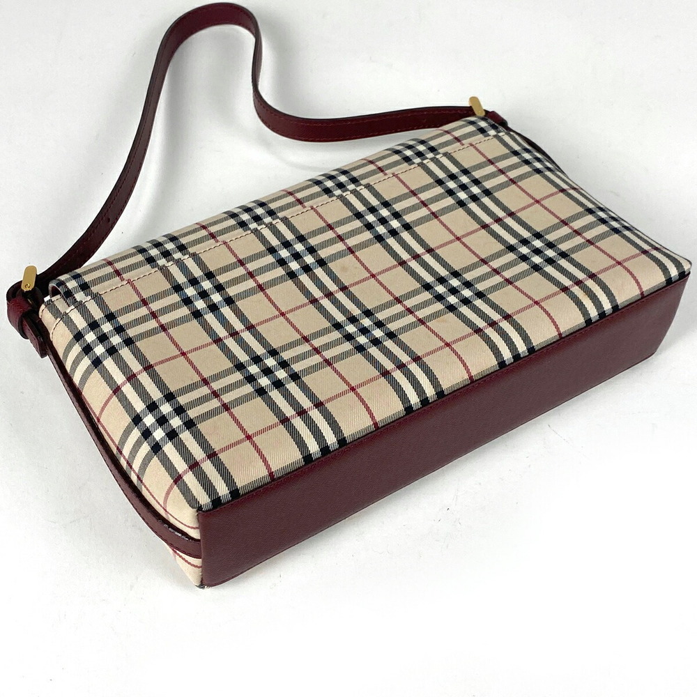Burberry logo shoulder bag check canvas beige Burgundy Red - Picture 2 of 6